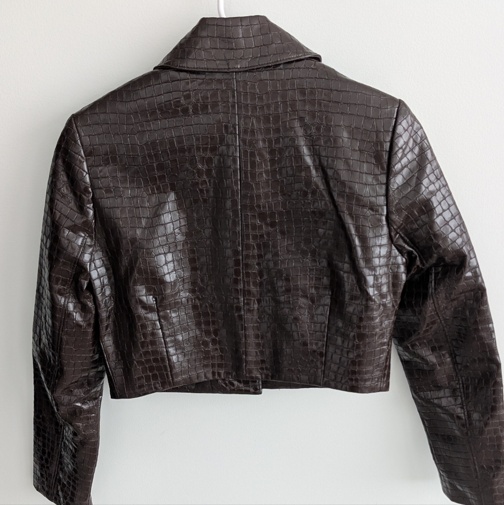 NWT Dynamite Mocha Brown Croc-Embossed Faux Leather Blazer/Jacket - Picture 3 of 5